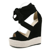 Black Roman Wind Wedge Lace-up Platform Wedge - FashionByTeresa